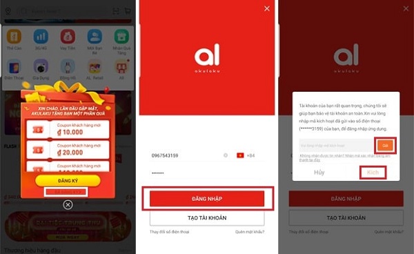 Tải app Akulaku và đăng nhập vào tài khoản vay bằng số điện thoại chính chủ