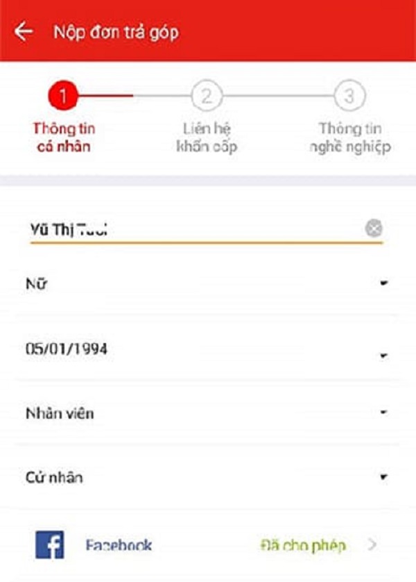 Điền chính xác thông tin cá nhân của người vay