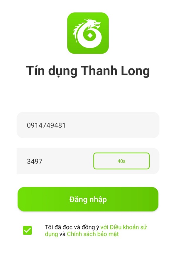Tiến hành đăng nhập vào app Tín dụng Thanh Long
