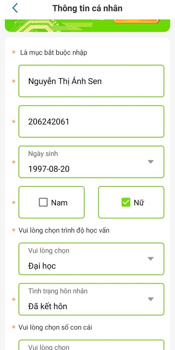 Thông tin cá nhân của khách hàng