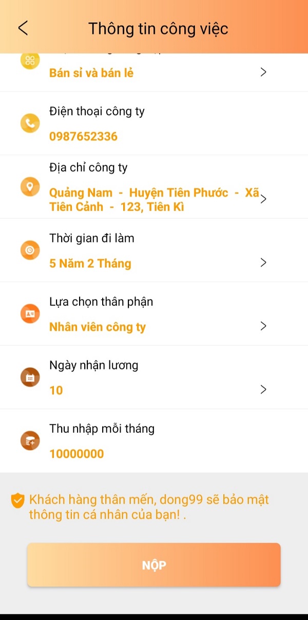 Điền đầy đủ chính xác thông tin về công việc