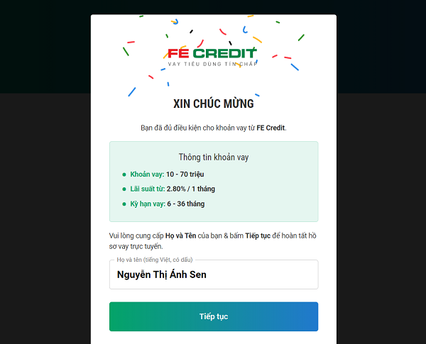 Hướng dẫn vay Avay trên website.