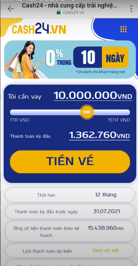 Hướng dẫn vay tiền Cash24.