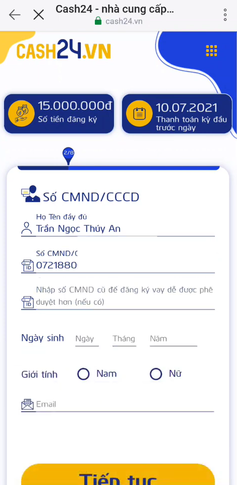 Hướng dẫn vay tiền Cash24.