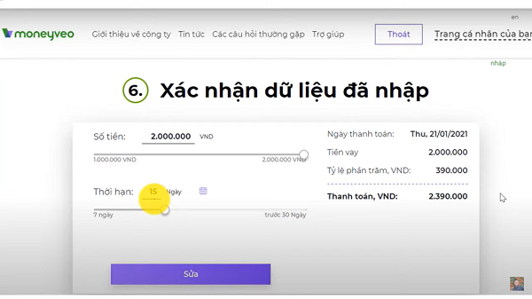 Bước 3 vay tiền Moneyveo.