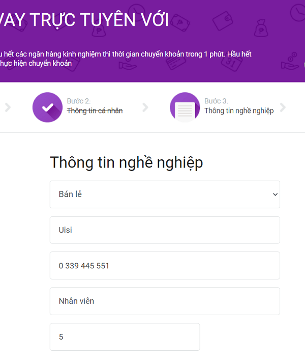 Điền chính xác thông tin về nghề nghiệp hiện tại