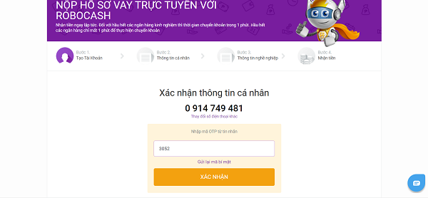 Hệ thống gửi mã xác thực về số điện thoại của khách hàng