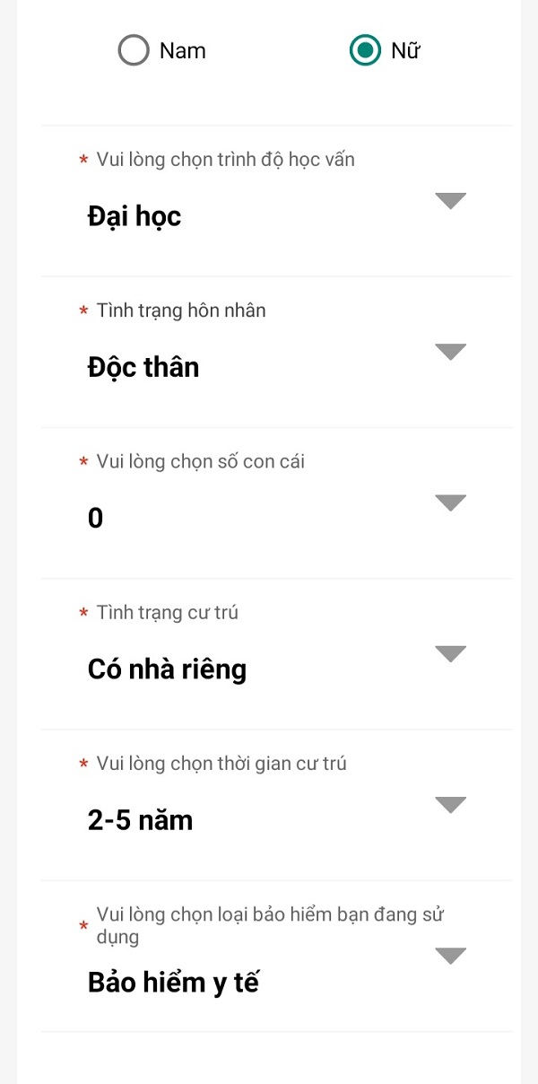 Điền thông tin cá nhân của khách hàng