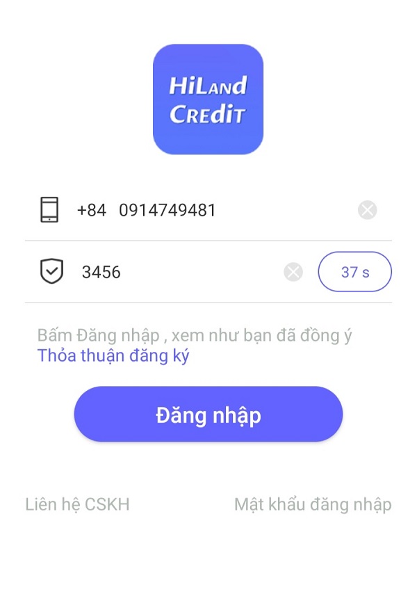 Đăng nhập vào app vay Hiland Credit