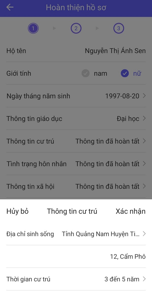 Điền thông tin về địa chỉ nhà