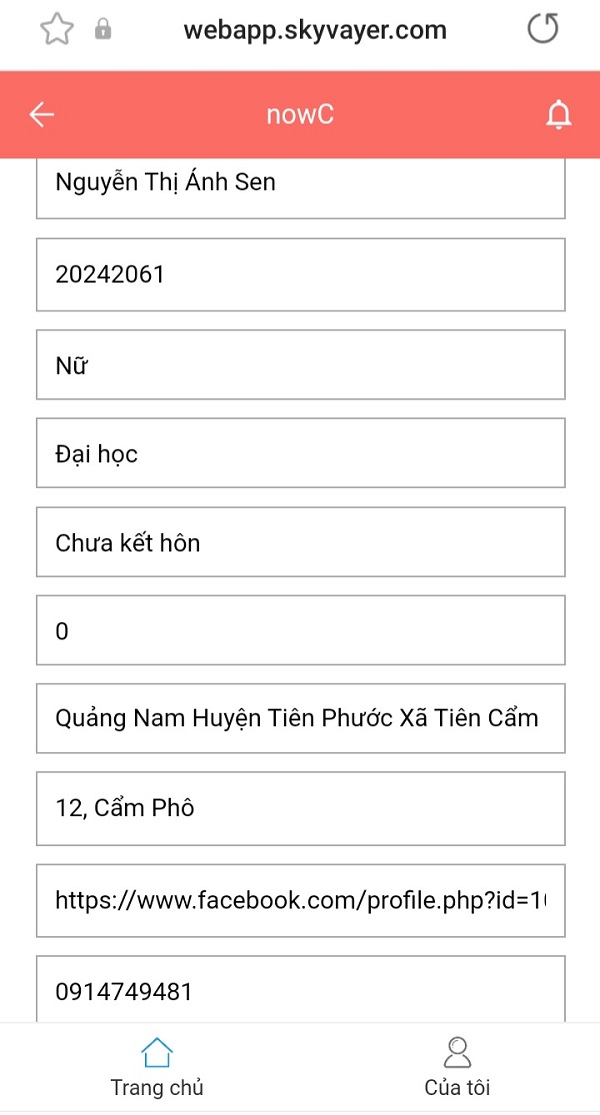 Điền thông tin cá nhân, địa chỉ và thông tin về tài khoản mạng xã hội 