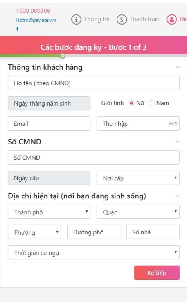 Nhập thông tin cá nhân người vay