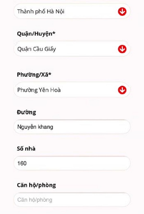 Thông tin địa chỉ người vay