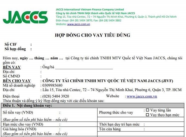 Mẫu hợp đồng vay tiền Jaccs.