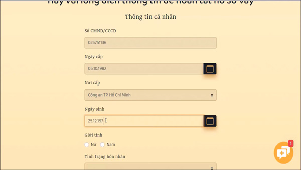 Nhập đầy đủ thông tin cá nhân
