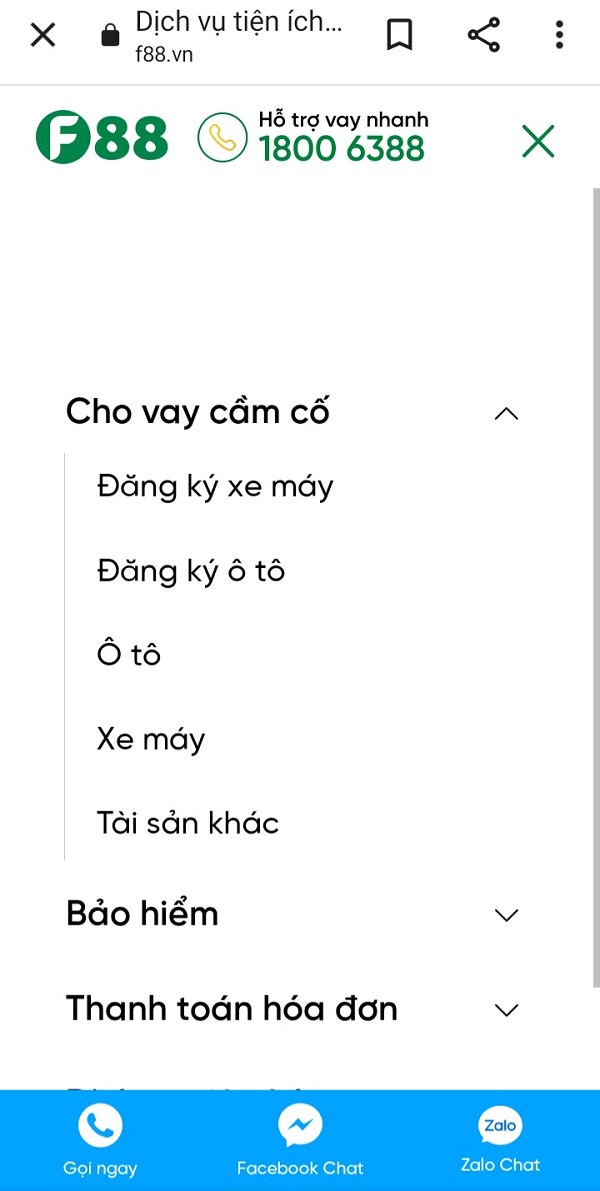 Truy cập vào Website chính thức của F88 và chọn gói vay