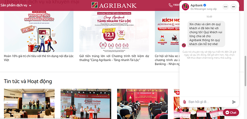 Qua trang web/app chính thức của Agribank