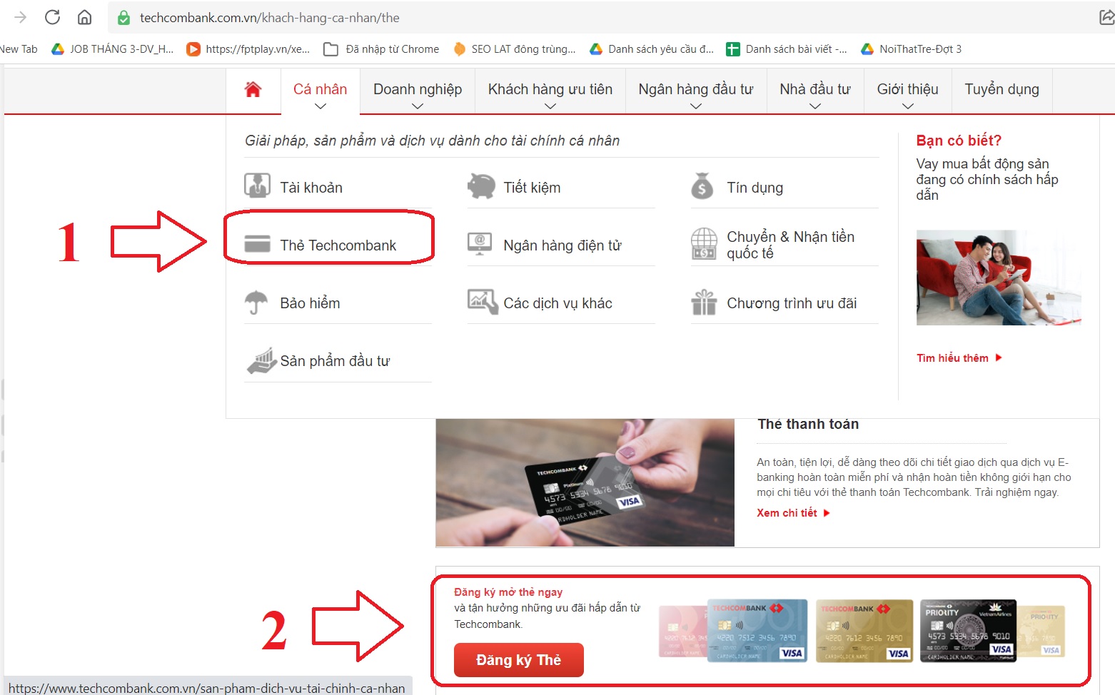 Truy cập website của ngân hàng