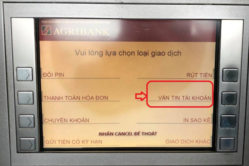 Kiểm tra số dư tại cây ATM hay CDM Agribank