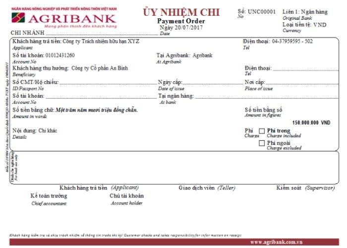 Ủy nhiệm chi Agribank.