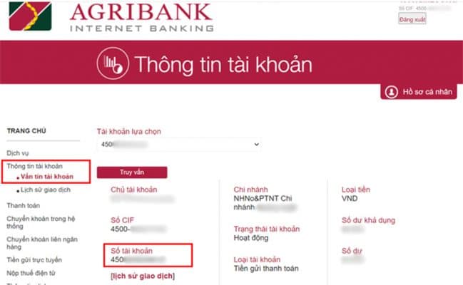 Những cách tra cứu, kiểm tra số tài khoản Agribank .