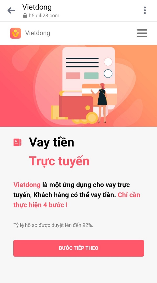 Truy cập vào Website hoặc tải app Vietdong về máy