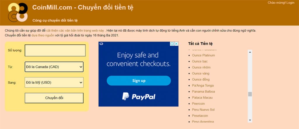 Một số trang web tự động tính số tiền để đổi từ USD sang VND miễn phí.