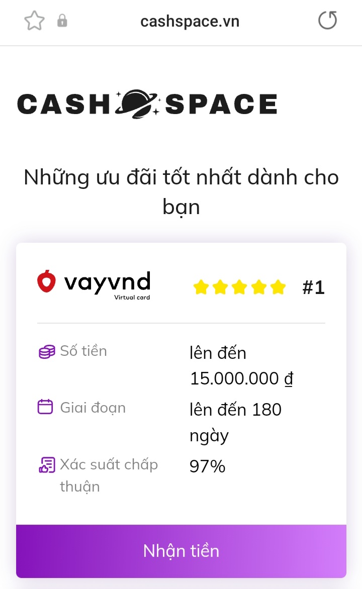 Bước 3 vay tiền online CashSpace.