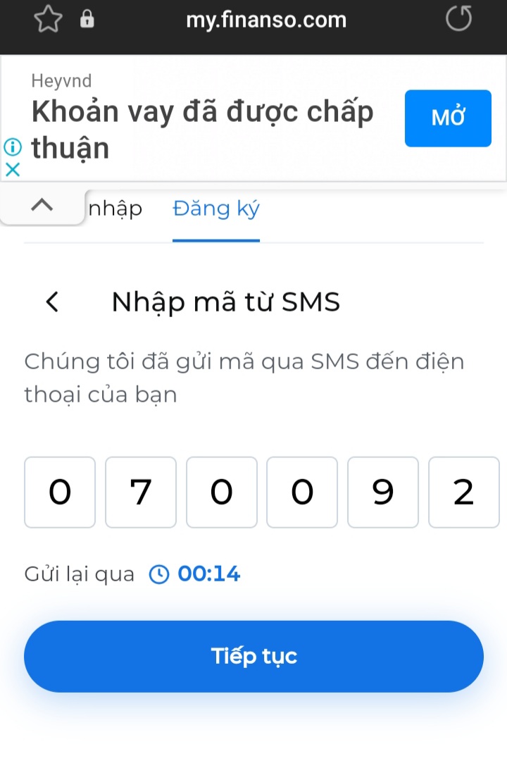 Bước 2 vay tiền nhanh online Finanso.