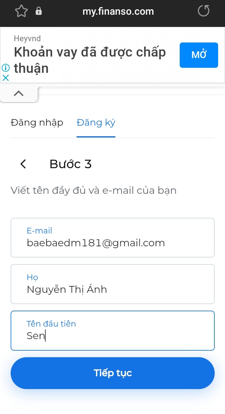 Bước 3 vay tiền nhanh online Finanso.