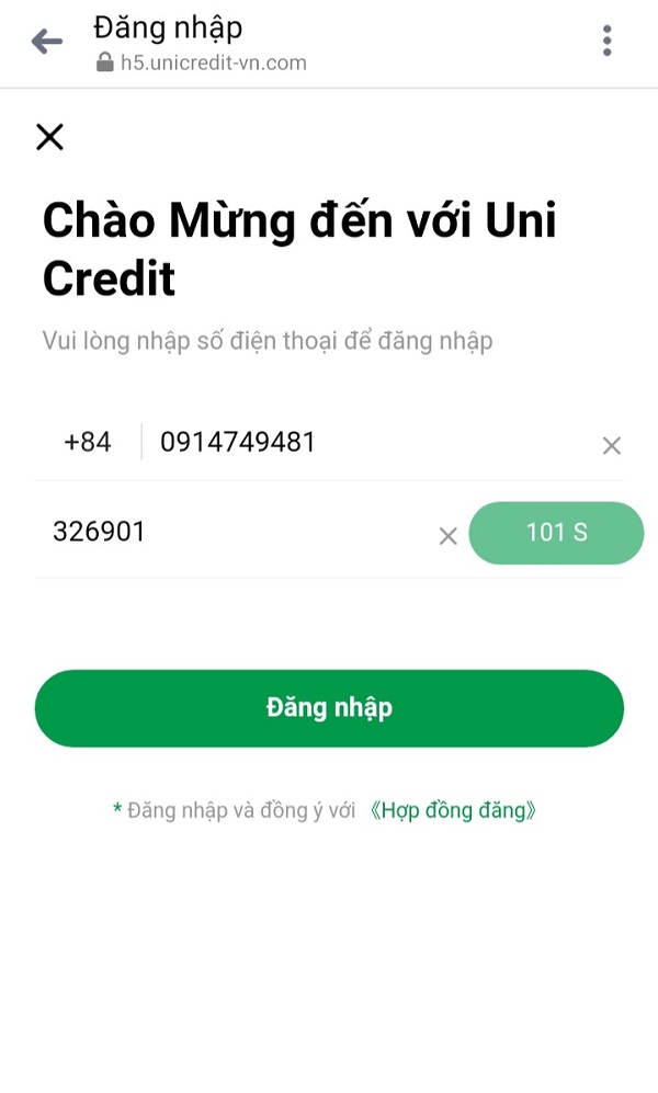 Khách hàng truy cập vào trang website H5 UniCredit để đăng ký