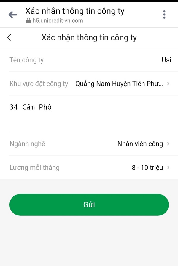 Người vay cung cấp thông tin về công việc hiện tại