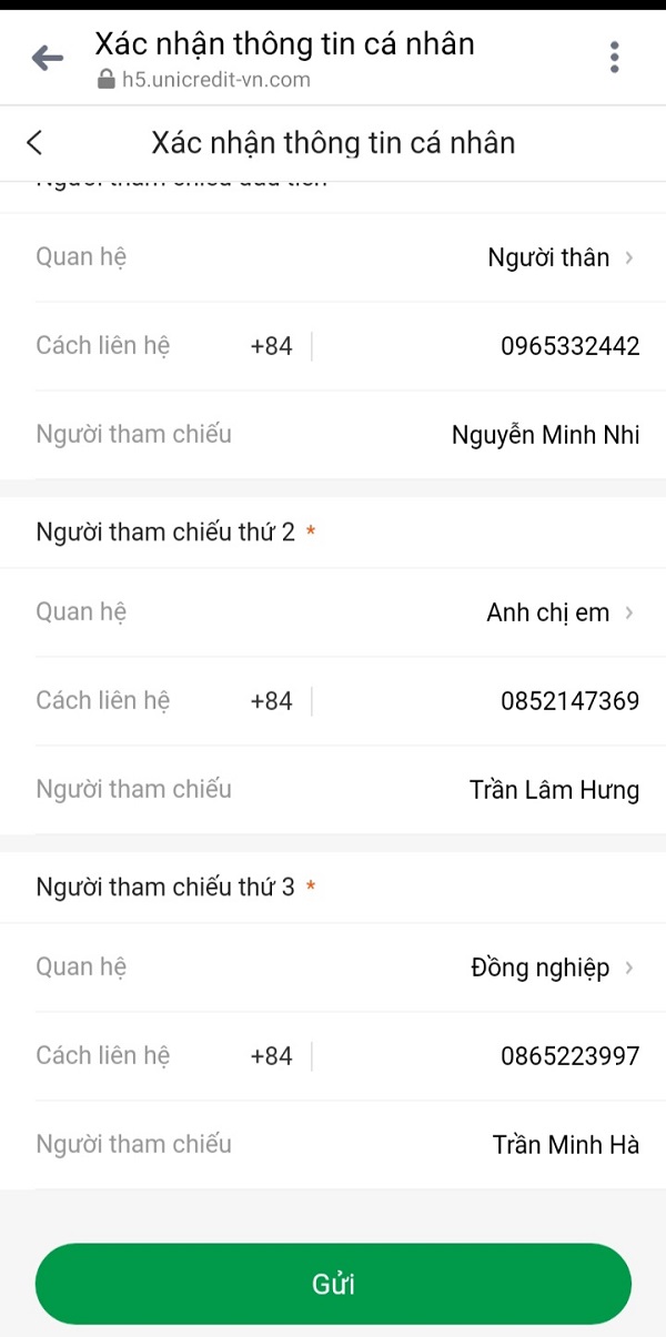 Cung cấp đầy đủ thông tin về người tham chiếu