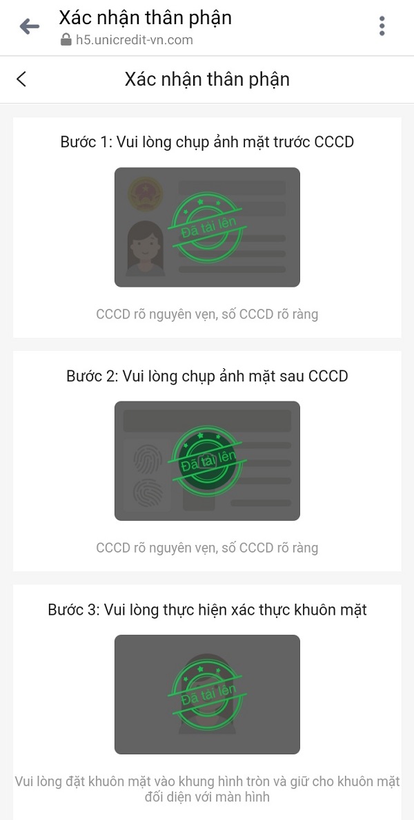 Khách hàng tải ảnh CCCD/CMND và ảnh chân dung