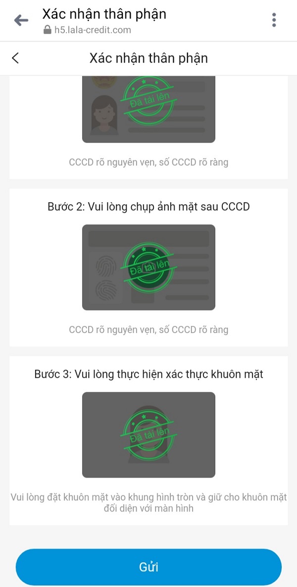 Tải ảnh CCCD/CMND và xác thực khuôn mặt