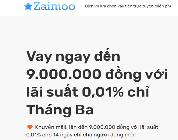 Về gói vay tiền tại Zaimoo