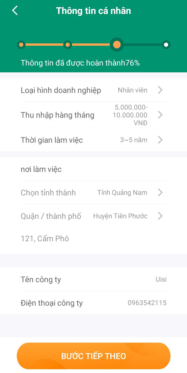 Điền đầy đủ thông tin cá nhân