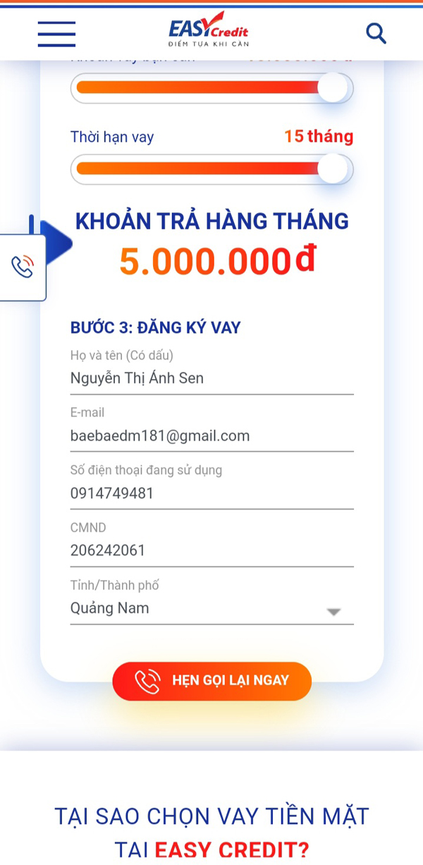 Truy cập vào Website Easy Credit/EVNFinance