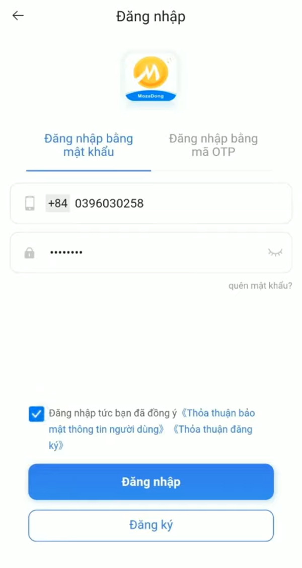 Đăng ký tài khoản Mozadong