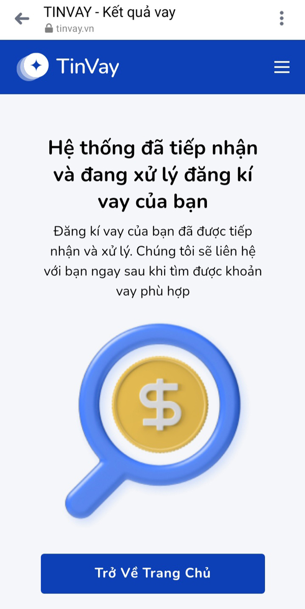 Nhận kết quả cho vay