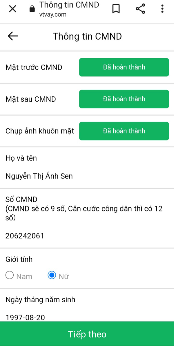 Điền thông tin cá nhân