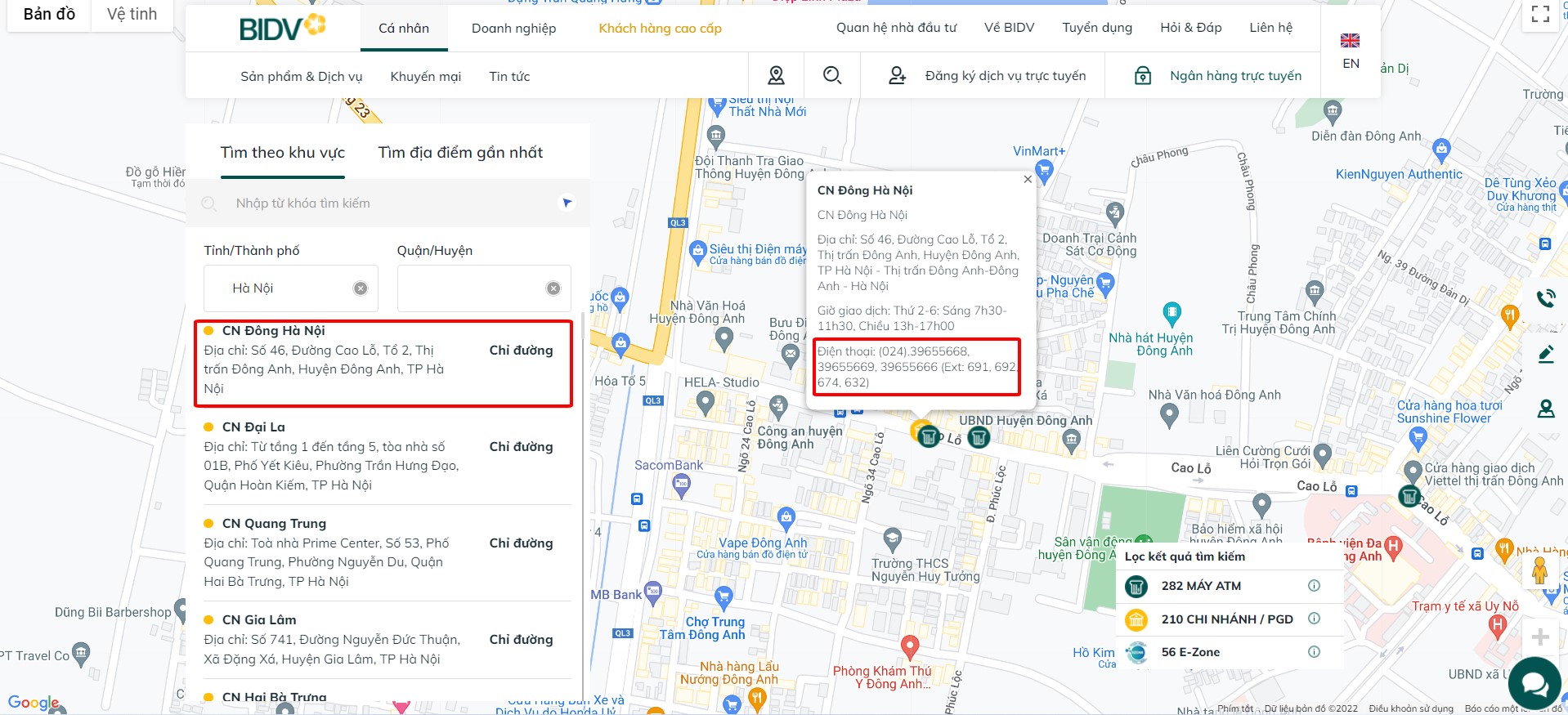Hướng dẫn tra cứu địa chỉ cứu địa chỉ chi nhánh và các cây ATM BIDV