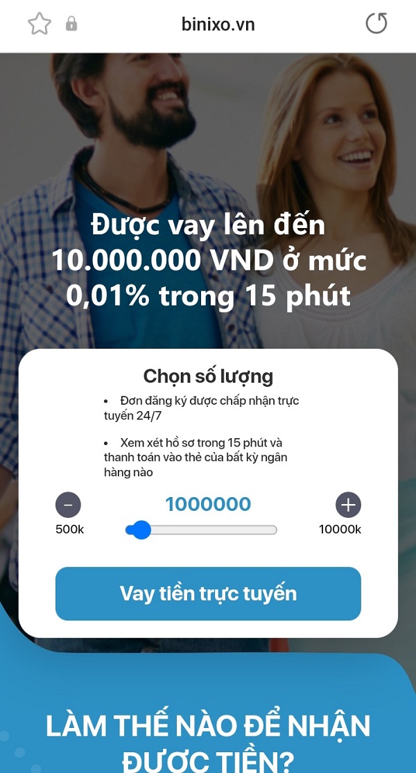 Khách hàng truy cập vào trang chủ chính thức của Binixo để đăng ký vay