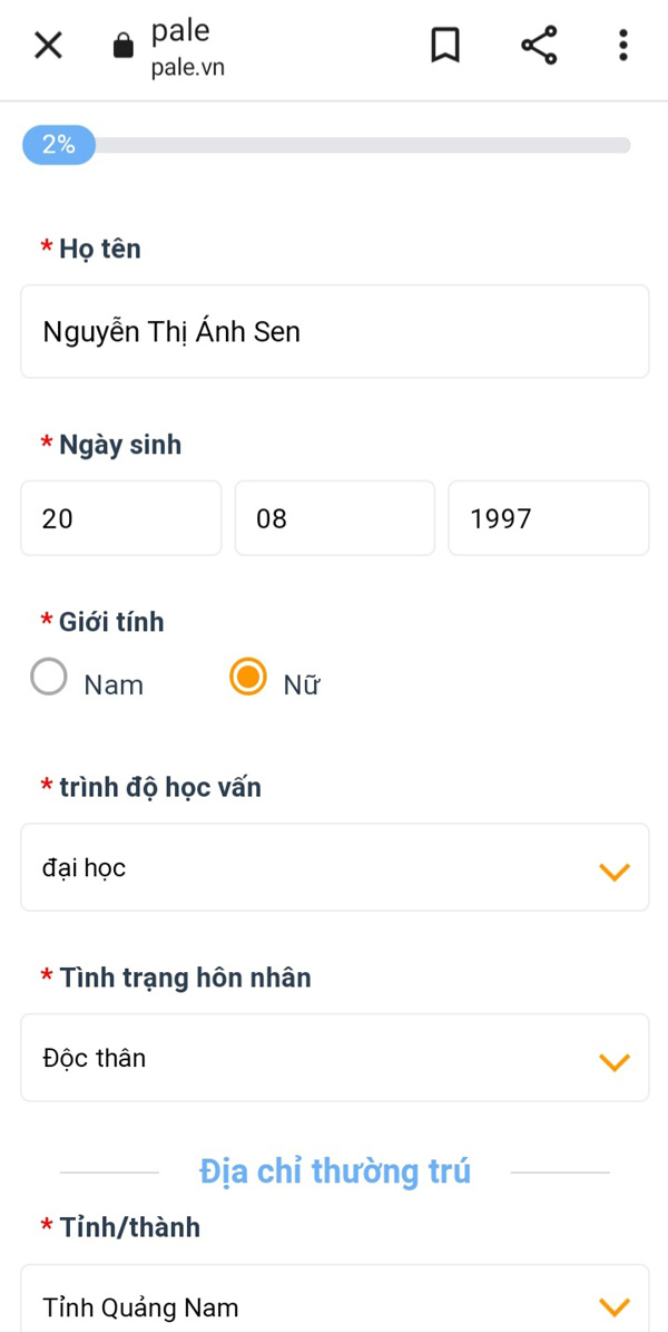 Điền đầy đủ thông tin cá nhânĐiền đầy đủ thông tin cá nhân