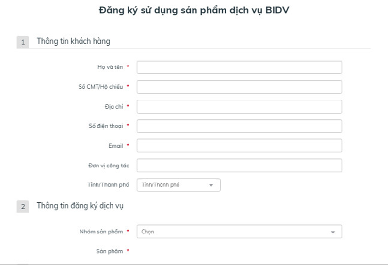 Làm thẻ online trên website ngân hàng BIDV