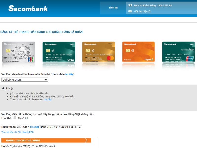 Thực hiện mở thẻ trên website của ngân hàng Sacombank chỉ với 5 bước