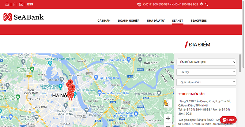 Mạng lưới hoạt động của ngân hàng Seabank