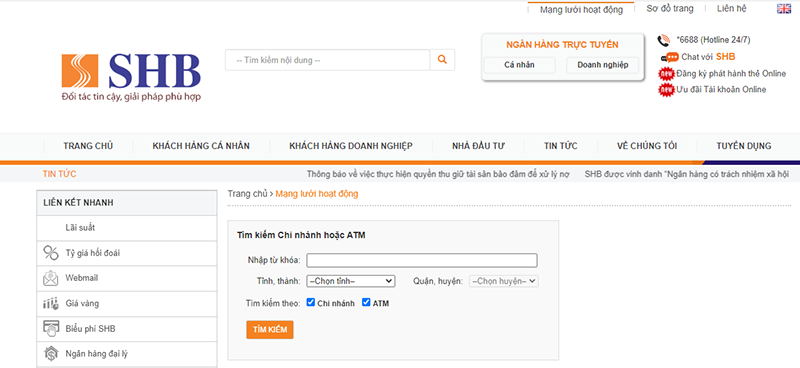 Hướng dẫn cách tra cứu địa chỉ - hotline của các chi nhánh, văn phòng giao dịch, trạm ATM ngân hàng SHB