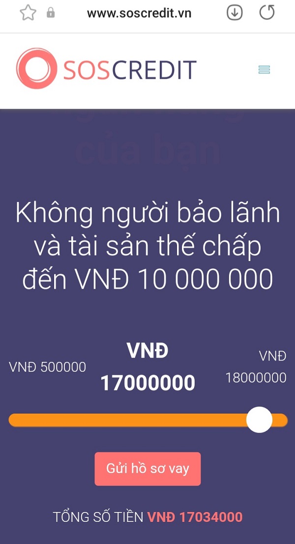 Khách hàng truy cập vào trang Web SOS Credit và đăng ký vay