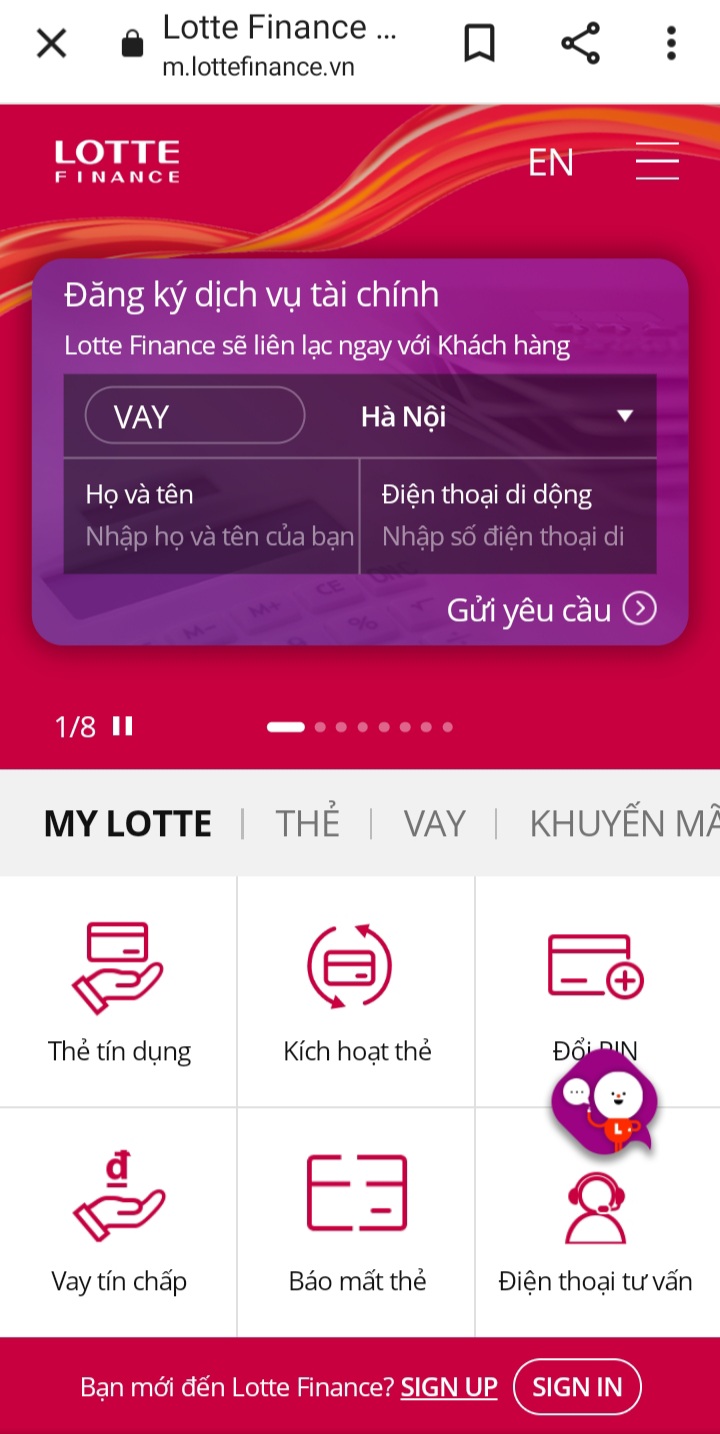 Bước 1 vay tín chấp Lotte Finance.